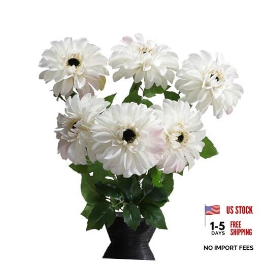 6 Pack Artificial Chrysanthemums Silk Flowers,24’in Long Stem Fake Creamy White