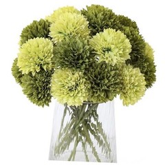 20Pcs Green Chrysanthemums Artificial Flowers Fake Silk Ball Grass Green