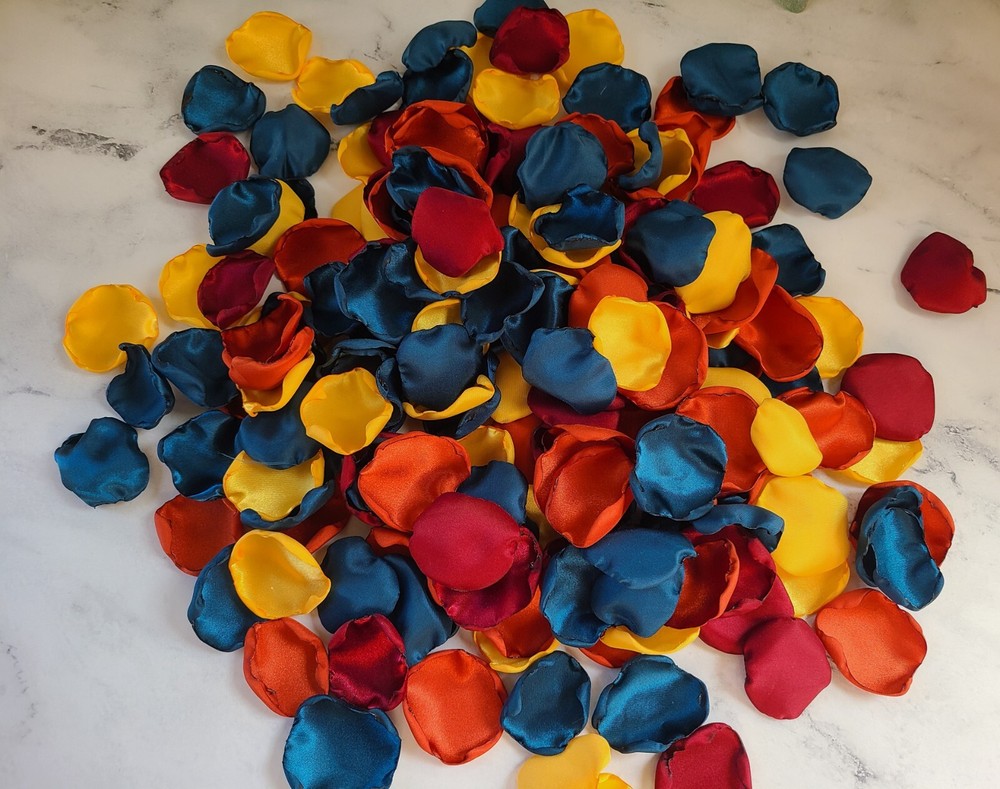 Teal, Burgundy Rust Yellow Sunflower Fall Wedding Decor Flower Petals I Do BBQ
