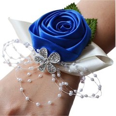 Lifelike Navy Blue Wrist Flower with Adjustable Ribbon for Formal Events