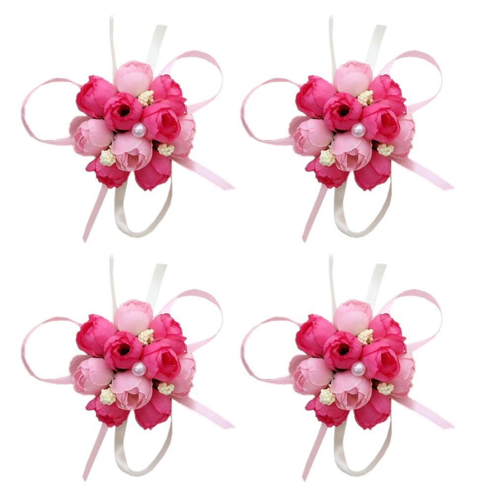 Artificial Flower Wristlet for Women Wedding Decorations 4Pcs 2.8×2.8×0.8in