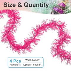 5Ft Feather Boa, 4 Pcs Artificial Fluffy Feather Boas, Rose Red
