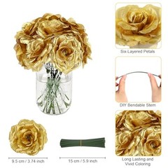 Rose Head Flowers with Stem – 108pcs Rose Artificial Flowers Bulk – 3.1” Gold