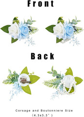 Light Blue Corsage and Boutonniere Set for Wedding Prom, Artificial Rose Flower