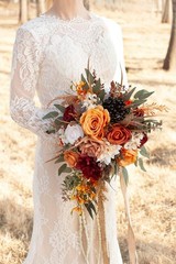 12 Inch Cascade Wedding Bouquets Bride Fall Burnt Orange Cascading Bridal