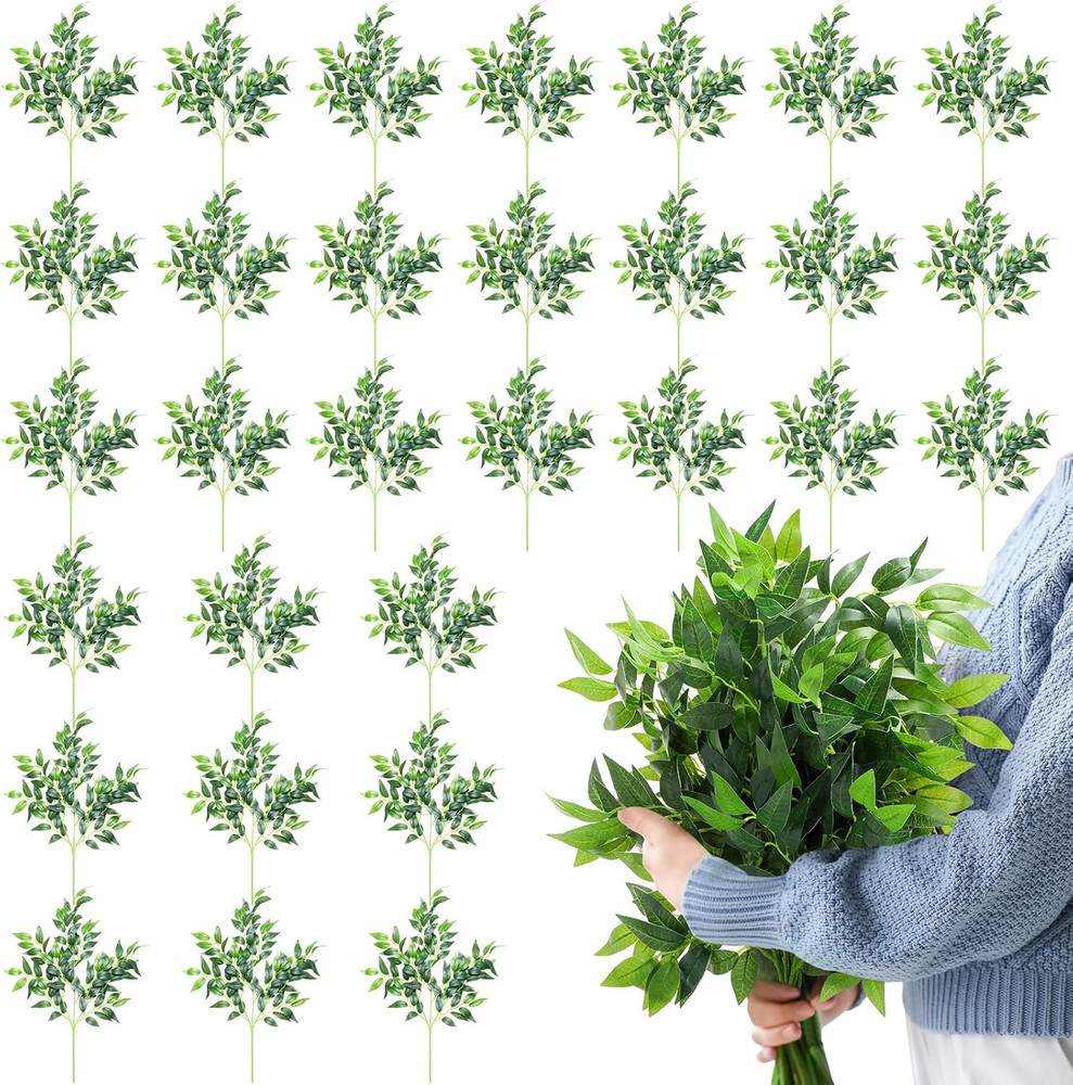 50 Pcs Artificial Italian Ruscus Greenery Stems 26.8 Inch Hanging Spray Fake Gre