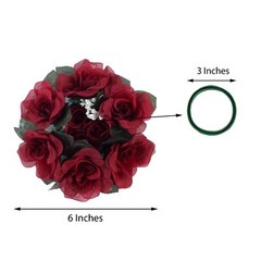 4 Burgundy CANDLE RINGS with SILK ROSES Wedding Flowers for Centerpieces