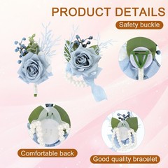 2 Set Rose Corsage and Boutonnieres Set for Groom Bride Groomsmen Light Blue