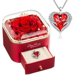 NEWNOVE Gifts for Her, Preserved Real Red Rose with Angle Wings 2-red