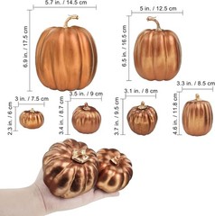7 Pcs Assorted Sizes Artificial Metallic Bronze Pumpkins Rustic Decorative Fa…