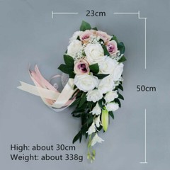 Artificial Rose Wedding Bride Multicolor Waterfall Flower Bouquet Romantic Decor
