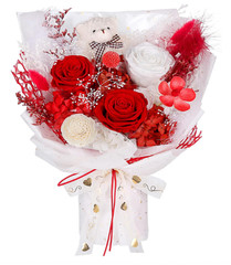 Preserved Flowers Bouquet with Bear, 3 Real Forever for Delivery, Red