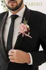 NEW IN BOX LEARISO DUSY ROSE SILK FLOWER Corsage and Boutonniere Set