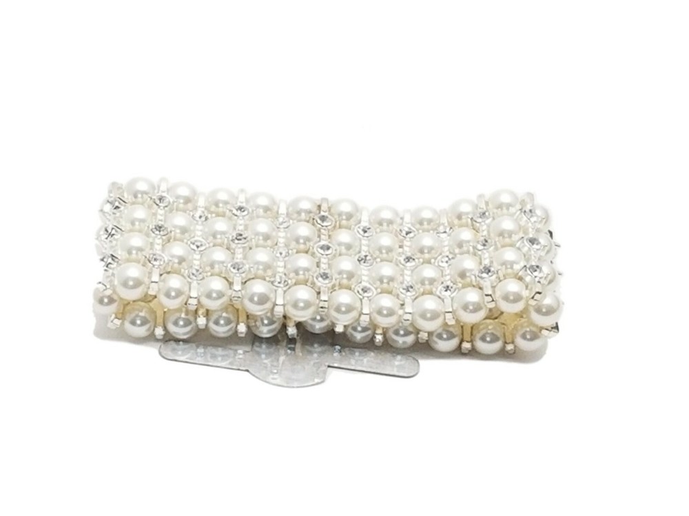 White pearls Silver Rhinestone Stretch Band Corsage Wristlet Formal Prom Wedding