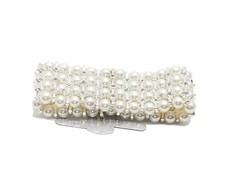 White pearls Silver Rhinestone Stretch Band Corsage Wristlet Formal Prom Wedding