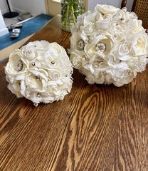 CLASSY Wedding Bouquet with Additional “Tossing”Bouquet~Pearls,Rhinestones,Lace