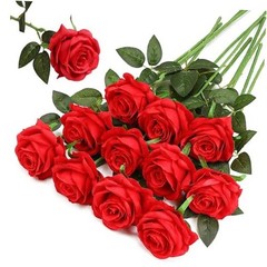 Fake Roses Artificial Flowers – Fake Artificial Roses Silk Flowers 10 Pcs Red