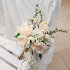 Elegant White Champagne Artificial Rose Wedding Bouquets for Bride & Bridesmaid