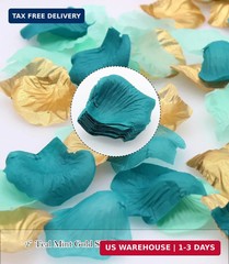 900PCS Teal Aqua Mint Gold Silk Rose Flower Petals Party Confetti Table Centerpi