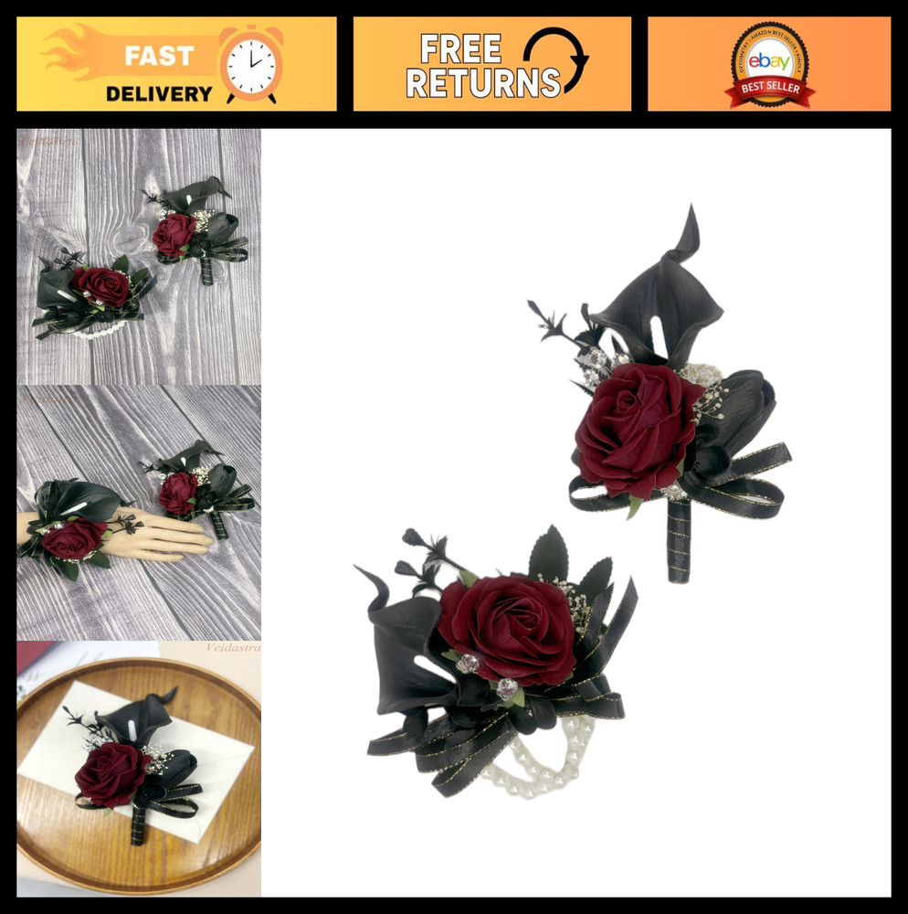Elegant Black Burgundy Calla Lily Rose Corsage & Boutonniere Set – Wedding Prom