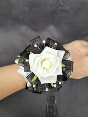 NEW Black Now & Forever Keepsake Silk Rose Corsage with Crystal Bracelets