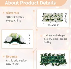 NUPTIO Artificial Flower Centerpiece 2 Pc 16″x6″ White Roses Floral Arrangement