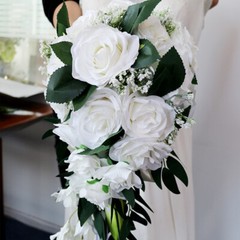 Bridal Artificial Rose Bouquet Silk Flowers Bridesmaid Drop Shape Decor