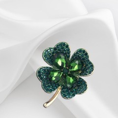 Green Leaf Brooch Pin for Women St. Patrick’s Day Pins Vintage Crystal Flower…