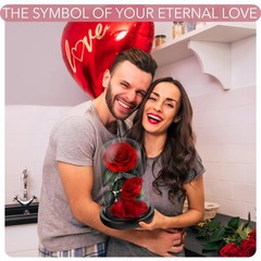 LOVAPPY Eternal Flower in a Glass Dome: Preserved Rose – Large, Red-double