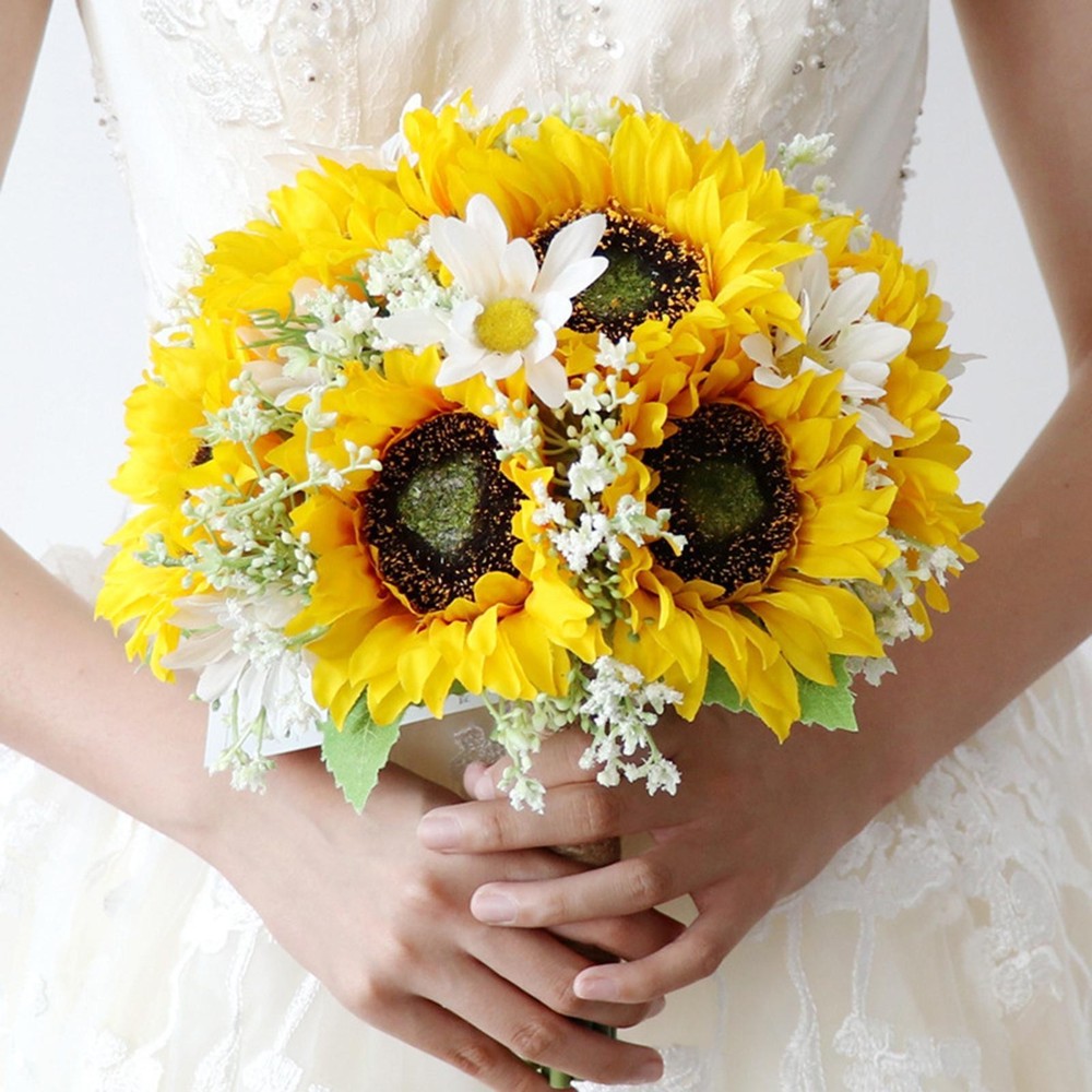 Wedding Bride Hand Bouquet Artificial Flowers with Linen Rope for Bridal Shower