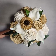 Champagne Beige Ivory Rose Calla Lily Sola Bridal Wedding Bouquet Accessories