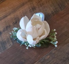 14PC White Peony Rose Sola Wood Cascade Bridal Bouquet Wedding Groom Flower Set