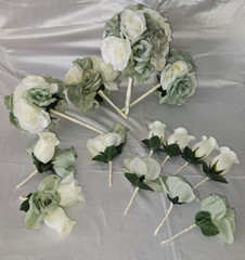 Wedding Bouquet Package, Ivory, Green, White, Roses, 14 Pieces