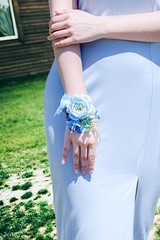 Light Blue Peony Corsage 1 Wrist Corsage & 1 Boutonniere (Light Blue Peony)