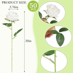 50 White Artificial Roses in Bulk, Fake Velvet Silk Roses Realistic Rose for Wed