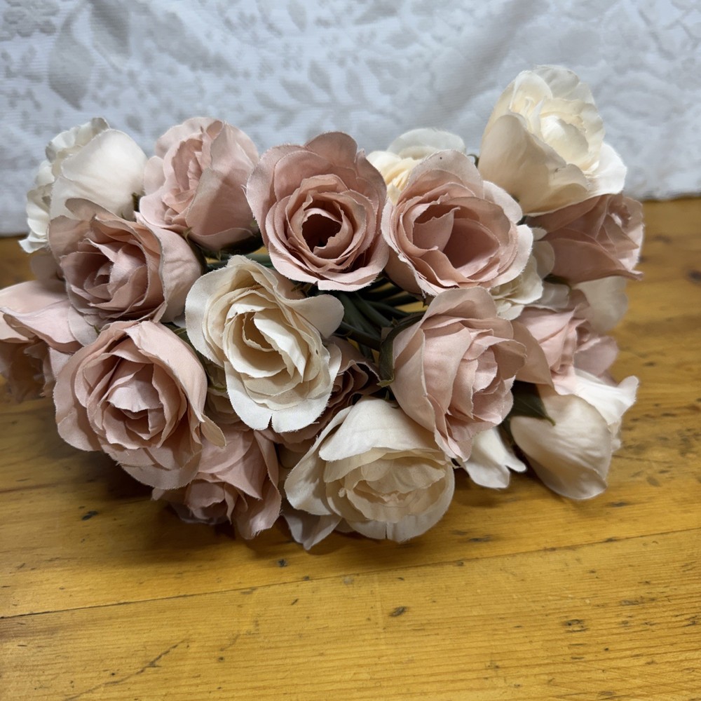 ROSEBUD Silk Fake Flower Pink Blush Blooming•Flower Heads•Garden•Florals 20