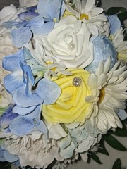 Bouquet and Boutonniere, Yellow, Light Blue, White,Bling, 2pc set