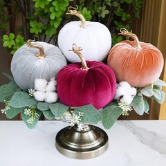 Winlyn Set of 4 Fall Velvet Artificial 5.3″ x 5.1″, Burgundy and White