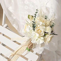 Artificial Wedding Bouquet 11.8 in White Champagne Roses Bridal Bridesmaid Decor