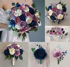 Lavender Navy Bridal Bouquet Sola Wood Desert Rose Bridesmaid Wedding Flowers