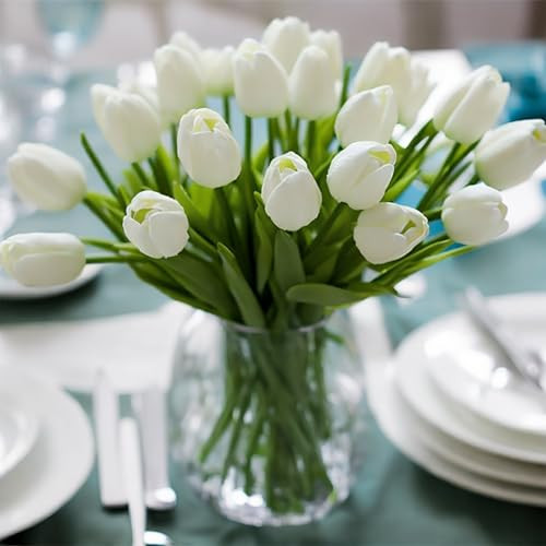 30pcs Real Touch Tulips PU Artificial Flowers, Fake Tulips Flowers for