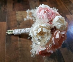 8PC Pink White Bridal Bouquet Wedding Flower Set Artificial Sola Wood Bridesmaid