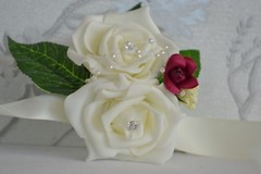 Wrist corsage for wedding prom ball grad. Diamante/pearl/ ribbon bracelet bride
