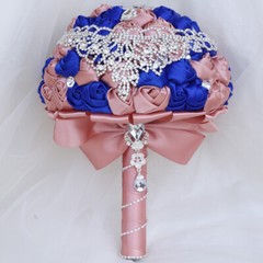 7″ Bouquet Luxury White Red Bride Wedding Ribbon Brooch Pearl Satin Rose Decor
