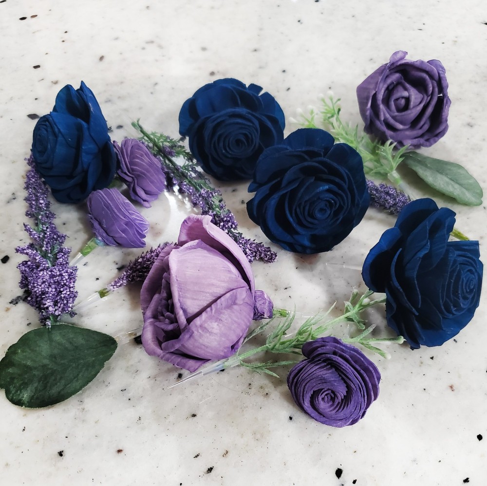 Lavender Navy Wedding Cake Flower Topper Purple Blue Sola Wood Wildflower Decor