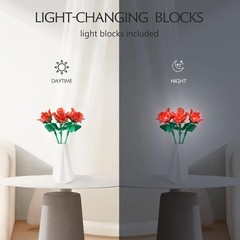 A Creative 126pc Rose Flower Building Set with Light for Unique Home Decor