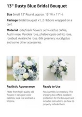 Dusty Blue & White Artificial Wedding Bridal Bouquet Ling’s Moments Faux Flowers