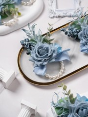 Dusty Blue Rose Corsage and Boutonniere Set for Prom Wedding Groomsmen Brides…