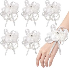 Handmade Faux Silk Wrist Corsages with Pearls – 6pcs for Special Occasions