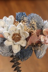 Sola wood flowers, dried eucalyptus and sweet annie bouquet, handmade, 14×6 in.